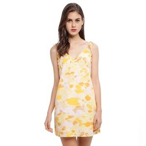 Vero Moda Mini Dress Ruffles V Neck NWT Watercolor Yellow Orange Pink M